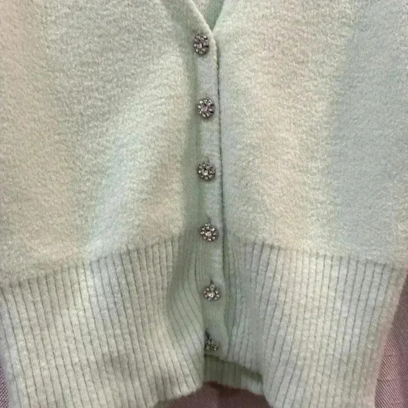 Zara Jewel Button Cardigan Sweater Green size Large. - Picture 6 of 6
